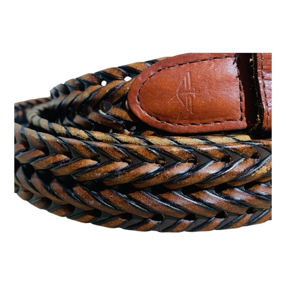 Men's Brown Braided Leather Belt Size 44-46 in - Picture 3 of 4